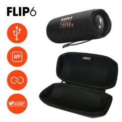 JBL FLIP 6 Portable Waterproof Speaker With GSport Carbon Fiber Case -Electronic Audio Store gSport Flip6 Bundle Info Black