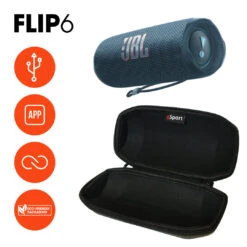 JBL FLIP 6 Portable Waterproof Speaker With GSport Carbon Fiber Case -Electronic Audio Store gSport Flip6 Bundle Info Blue