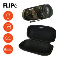 JBL FLIP 6 Portable Waterproof Speaker With GSport Carbon Fiber Case -Electronic Audio Store gSport Flip6 Bundle Info Camo