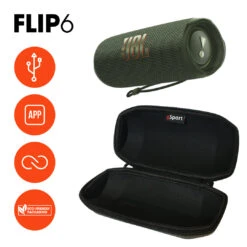 JBL FLIP 6 Portable Waterproof Speaker With GSport Carbon Fiber Case -Electronic Audio Store gSport Flip6 Bundle Info Green