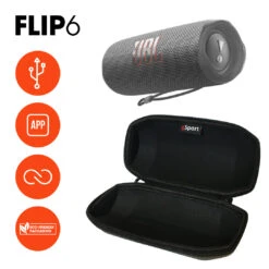 JBL FLIP 6 Portable Waterproof Speaker With GSport Carbon Fiber Case -Electronic Audio Store gSport Flip6 Bundle Info Grey