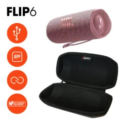 JBL FLIP 6 Portable Waterproof Speaker With GSport Carbon Fiber Case -Electronic Audio Store gSport Flip6 Bundle Info Pink