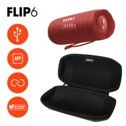 JBL FLIP 6 Portable Waterproof Speaker With GSport Carbon Fiber Case -Electronic Audio Store gSport Flip6 Bundle Info Red