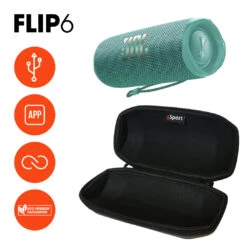 JBL FLIP 6 Portable Waterproof Speaker With GSport Carbon Fiber Case -Electronic Audio Store gSport Flip6 Bundle Info Teal