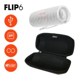 JBL FLIP 6 Portable Waterproof Speaker With GSport Carbon Fiber Case -Electronic Audio Store gSport Flip6 Bundle Info White